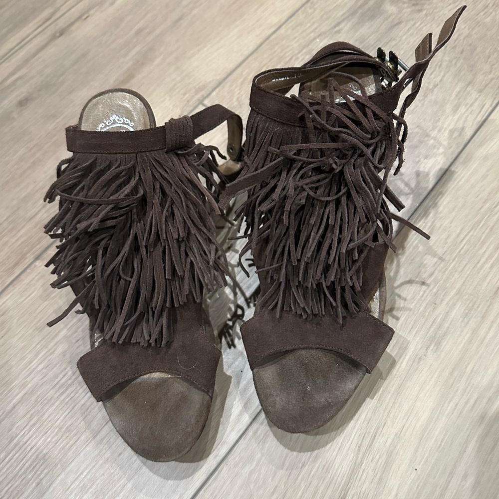 Jeffrey Campbell Brown Fringe Women's Sandals